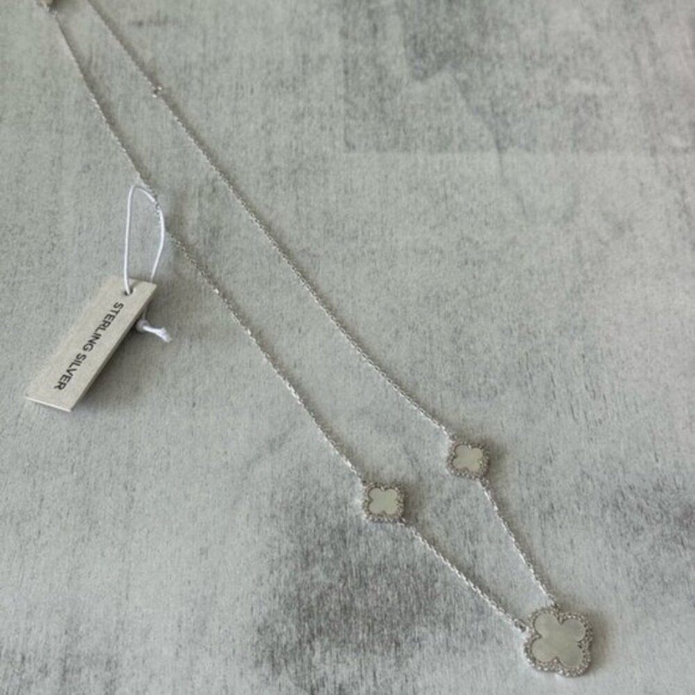 Rachel Zoe Sterling Silver 925 Necklace W 3 Mother Of Pearl Clovers - Picture 12 of 16